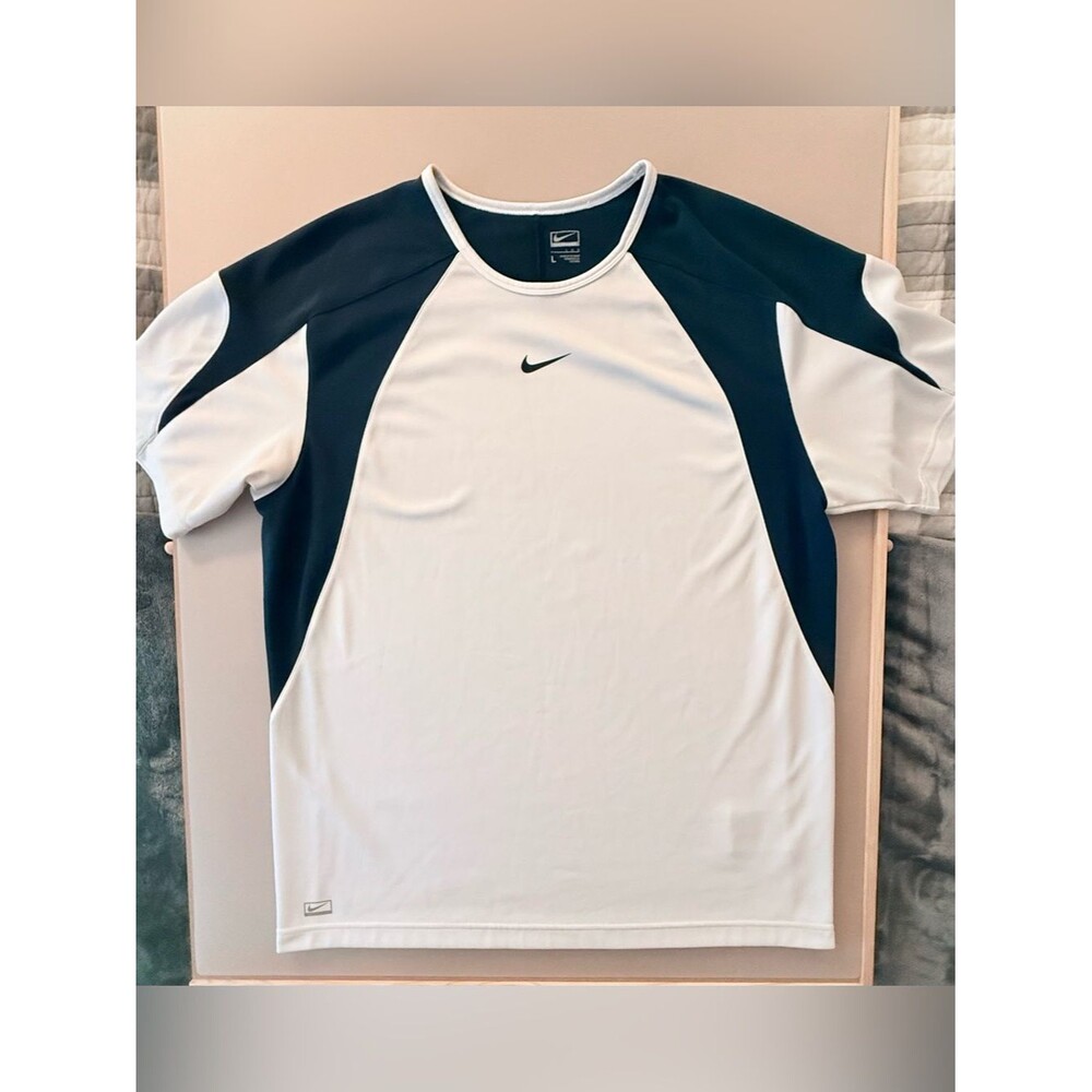 Vintage Nike Mens Lg Travis Scott Center Swoosh Knit Short Sleeve Navy & White